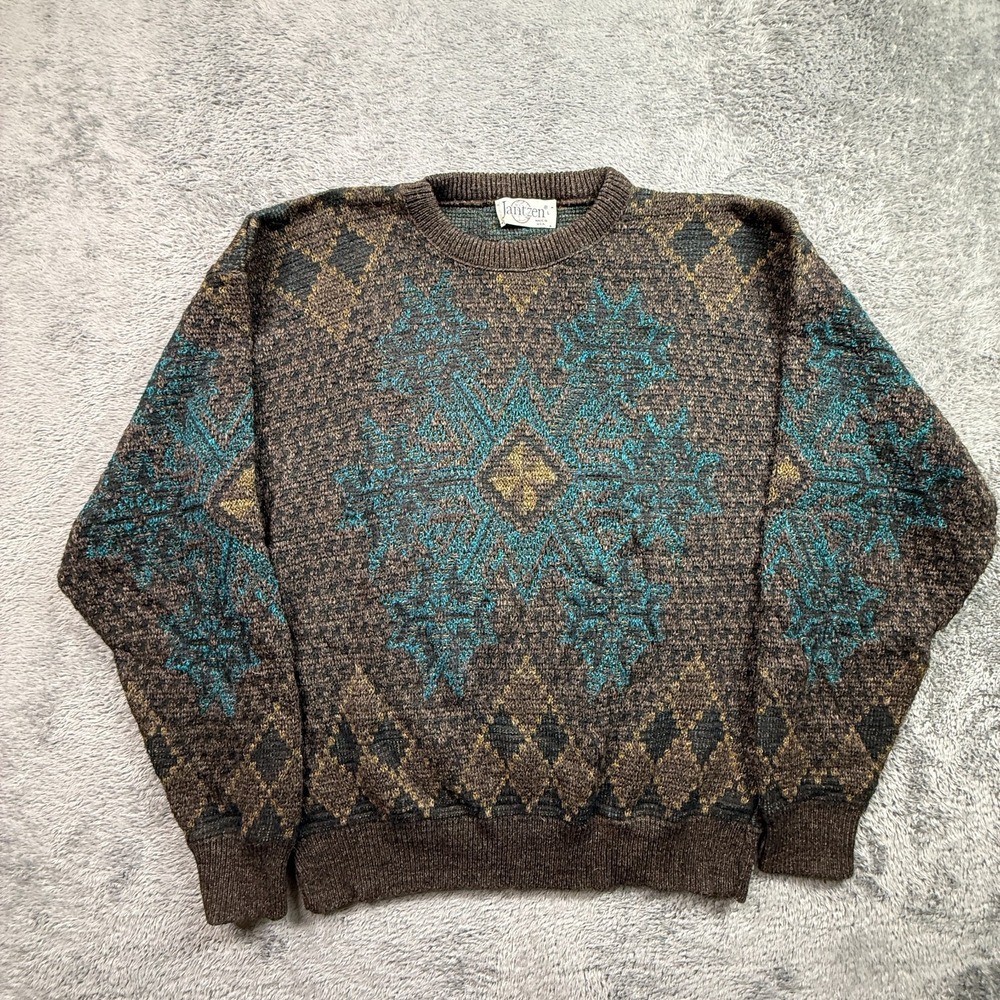 Vintage Jantzen Knit Sweater Acrylic Blend Winter Snowflake Art Mens L USA 90s